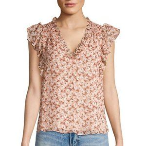 REBECCA TAYLOR Lucia Short-Sleeve Floral v-neck Top - size 2